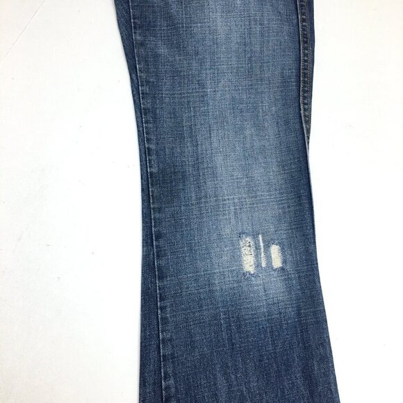 Old Navy Jeans Slim Boot Button Fly Ultra Low Rise Distressed size 8 length 32" - Picture 7 of 9
